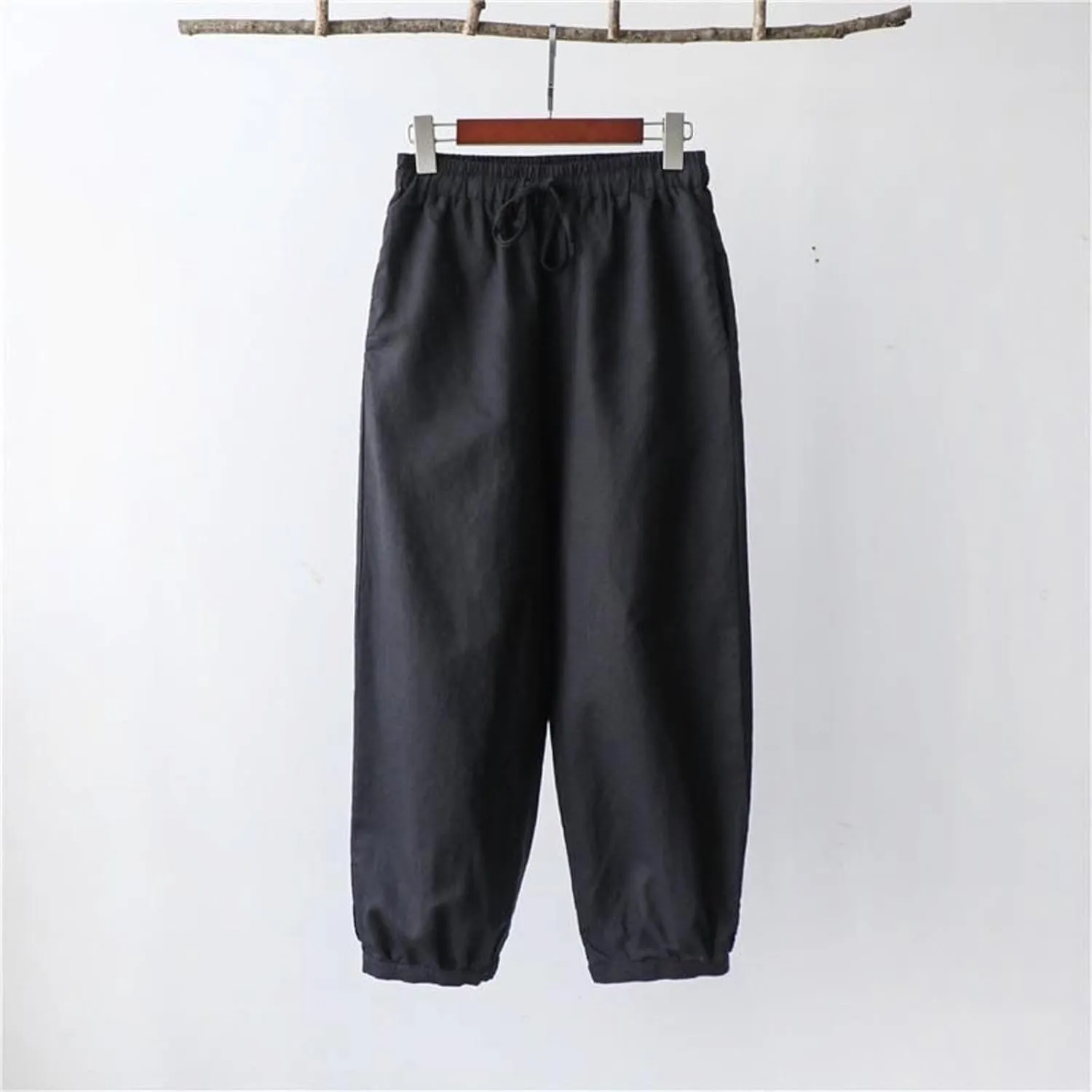 Women's Linen Summer Print Palazzo Lounge Pants Elastic Waisted Bootcut Plus Size Trousers Business Work