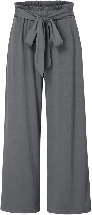 Womens Linen Summer Printed Palazzo Lounge Pants Elastic Waisted Straight Plus Size Palazzo Pants Vacation