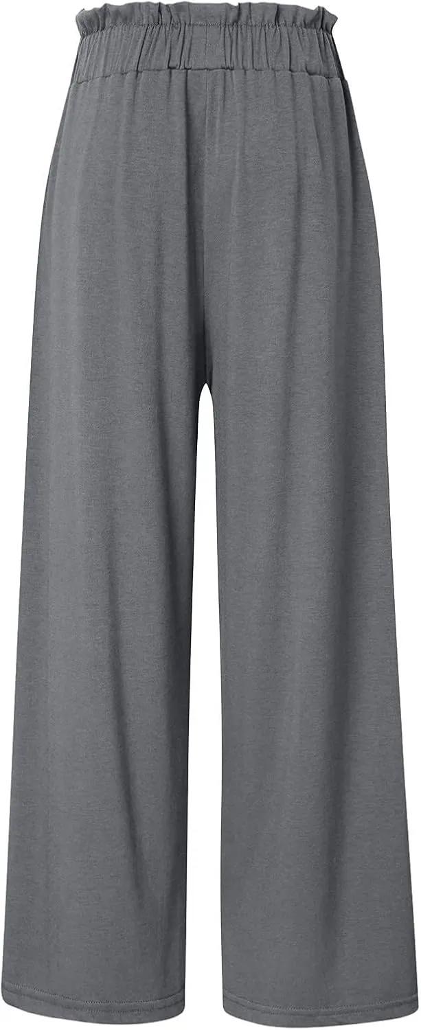 Womens Linen Summer Printed Palazzo Lounge Pants Elastic Waisted Straight Plus Size Palazzo Pants Vacation