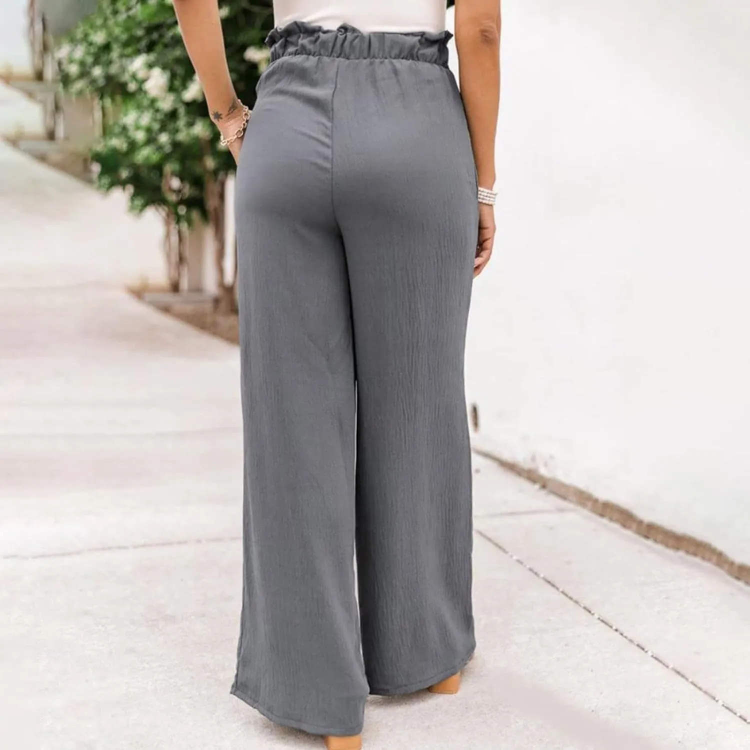 Womens Linen Summer Printed Palazzo Lounge Pants Elastic Waisted Straight Plus Size Palazzo Pants Vacation