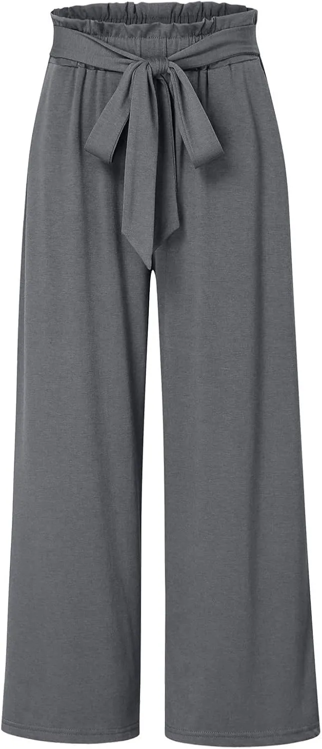 Womens Linen Summer Printed Palazzo Lounge Pants Elastic Waisted Straight Plus Size Palazzo Pants Vacation