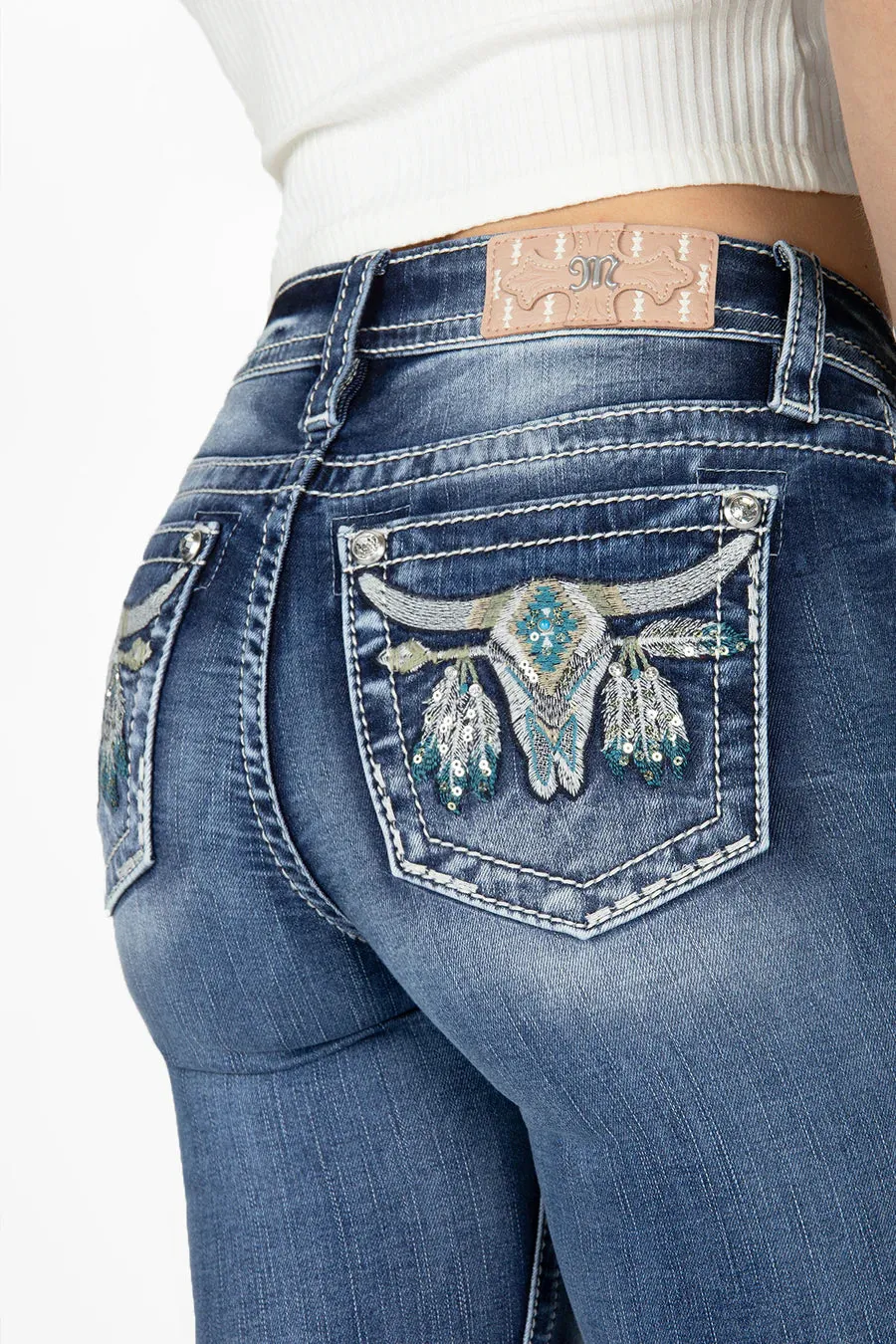 Women's Miss Me Mid-Rise Longhorn Bootcut Jean