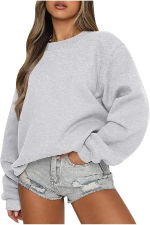 Womens Oversized Crewneck Sweatshirts Comfort Sweatshirt Pullover Tops Solid Color Cute Hoodie Teen Girls Clothes