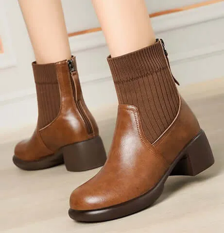 Women's Stretch Knit Sock Boots with Heel