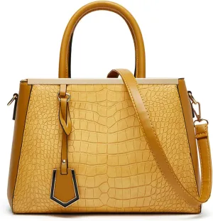 Women's Stylish Top Handle Shoulder Bag PU Leather Crocodile Pattern Crossbody Satchel Outdoor Work Handbag and Pursebag1920OWOISS