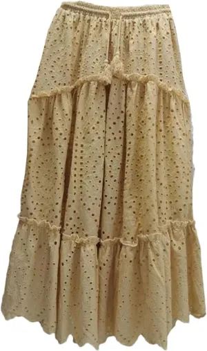 Women's Summer Cotton Full Lace A-Line Boho Cake Dress High Waist Empire Vacation Long Skirts