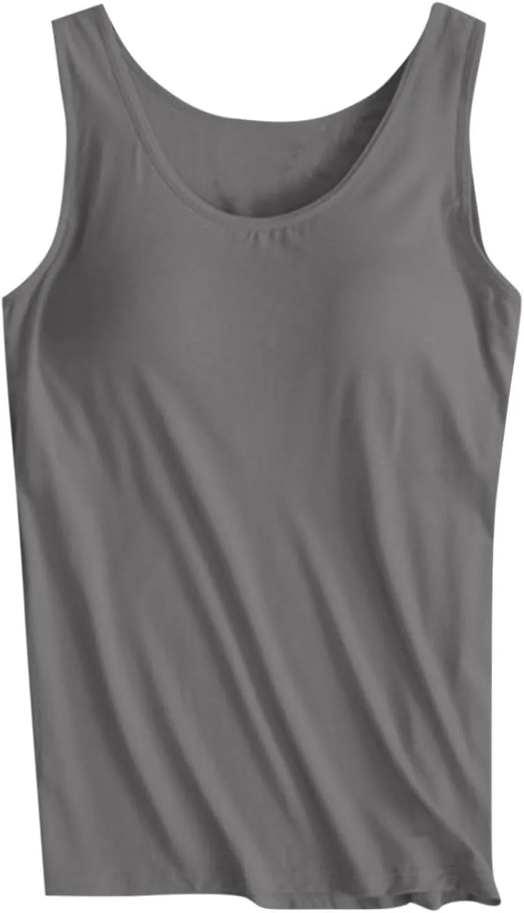 Womens Tank Tops with Built in Bra Plus Size Padded Camisole Shelf Bra Workout Yoga Shirt Casual Basic Undershirt