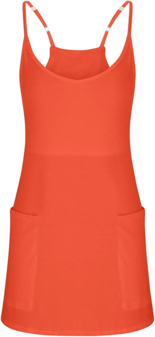 Womens Two Piece Summer Sets Sleeveless V Neck Mini Dress Spaghetti Strap Sundress Athletic Shorts with Pockets