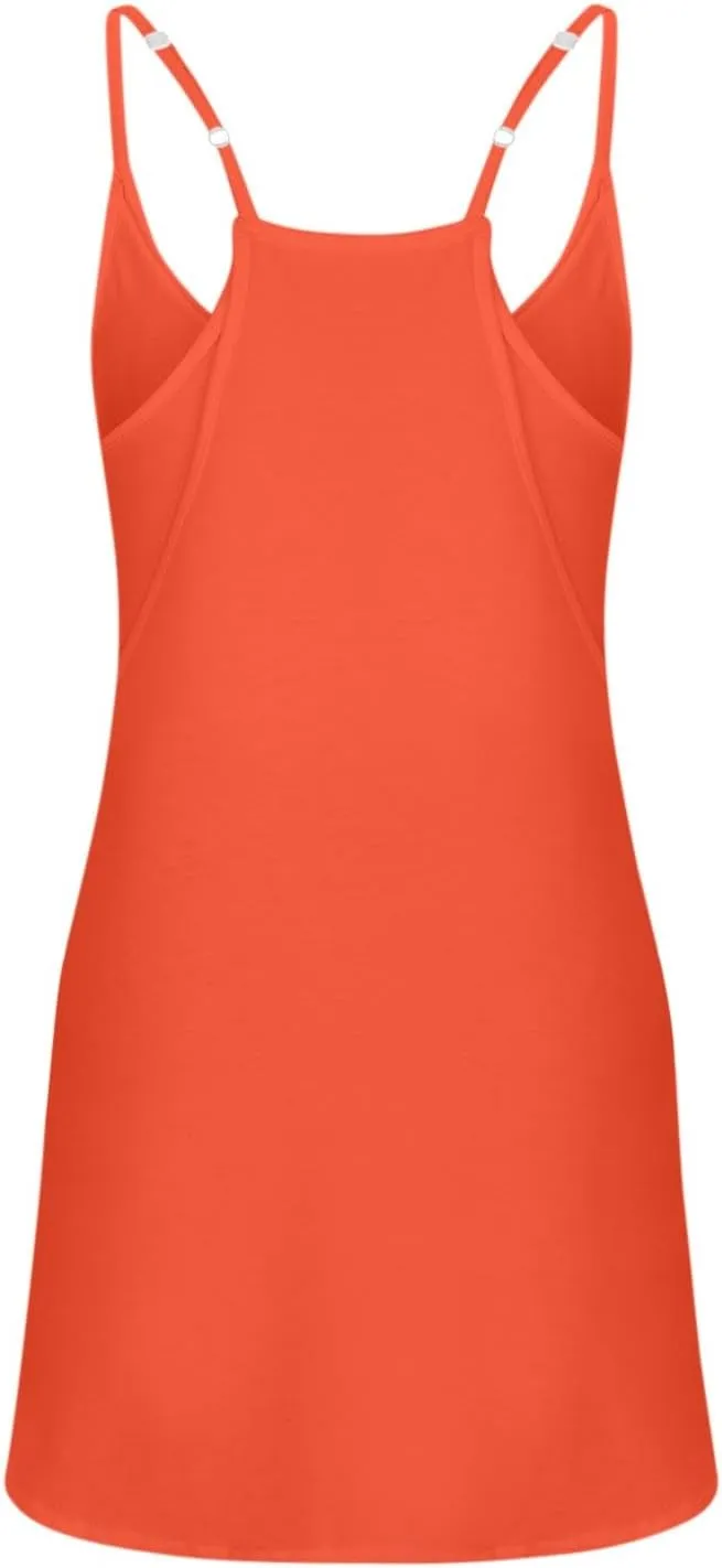 Womens Two Piece Summer Sets Sleeveless V Neck Mini Dress Spaghetti Strap Sundress Athletic Shorts with Pockets