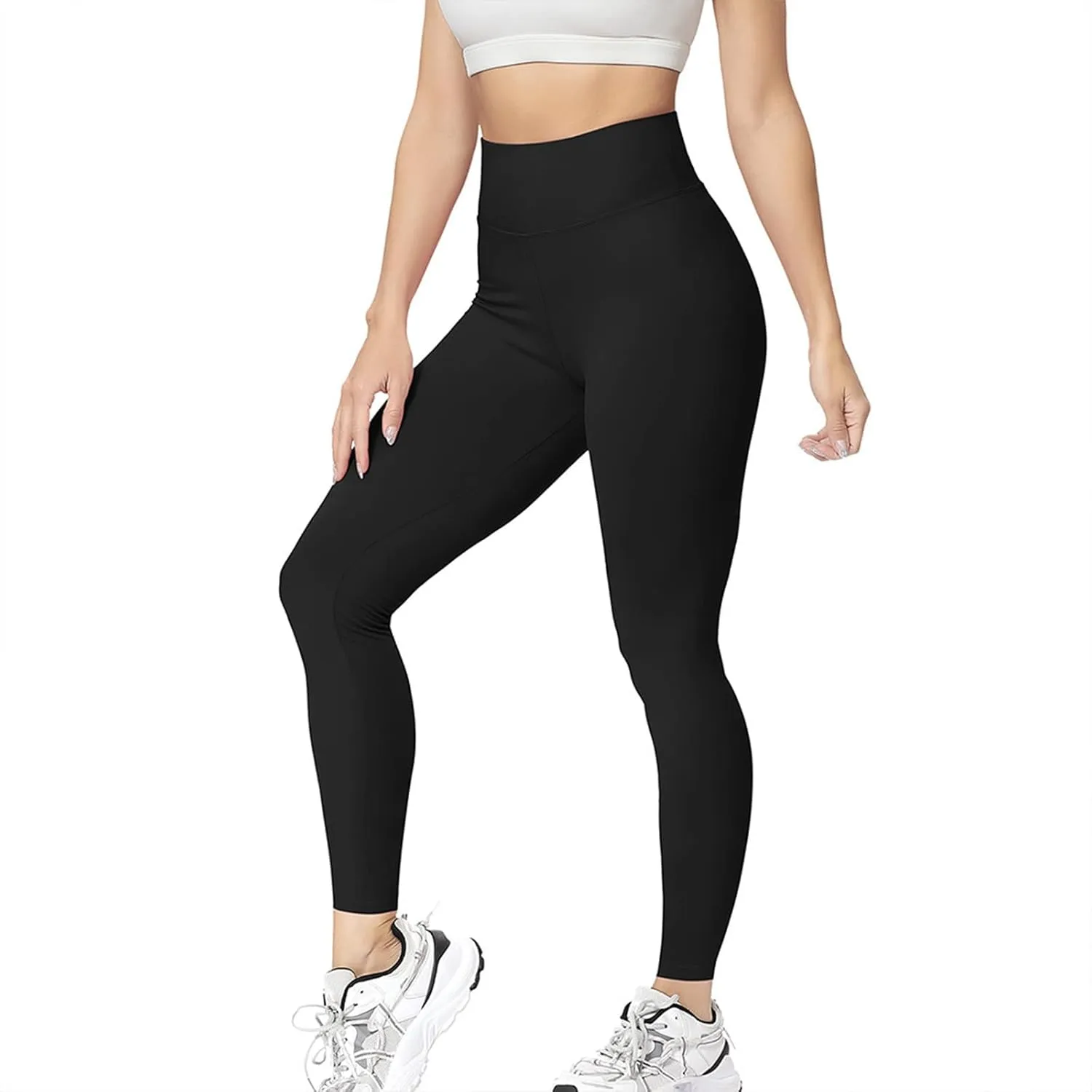Women's Workout Yoga Pants Solid Color High Waist Stretch Leggings Trendy Slim Fit Running Athletic Trousers